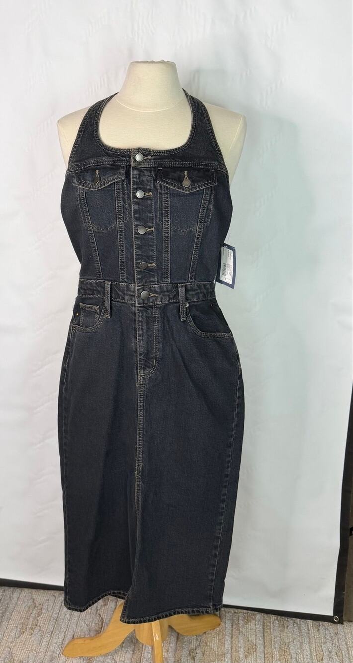 Denim Halter Dress Below Knee Length